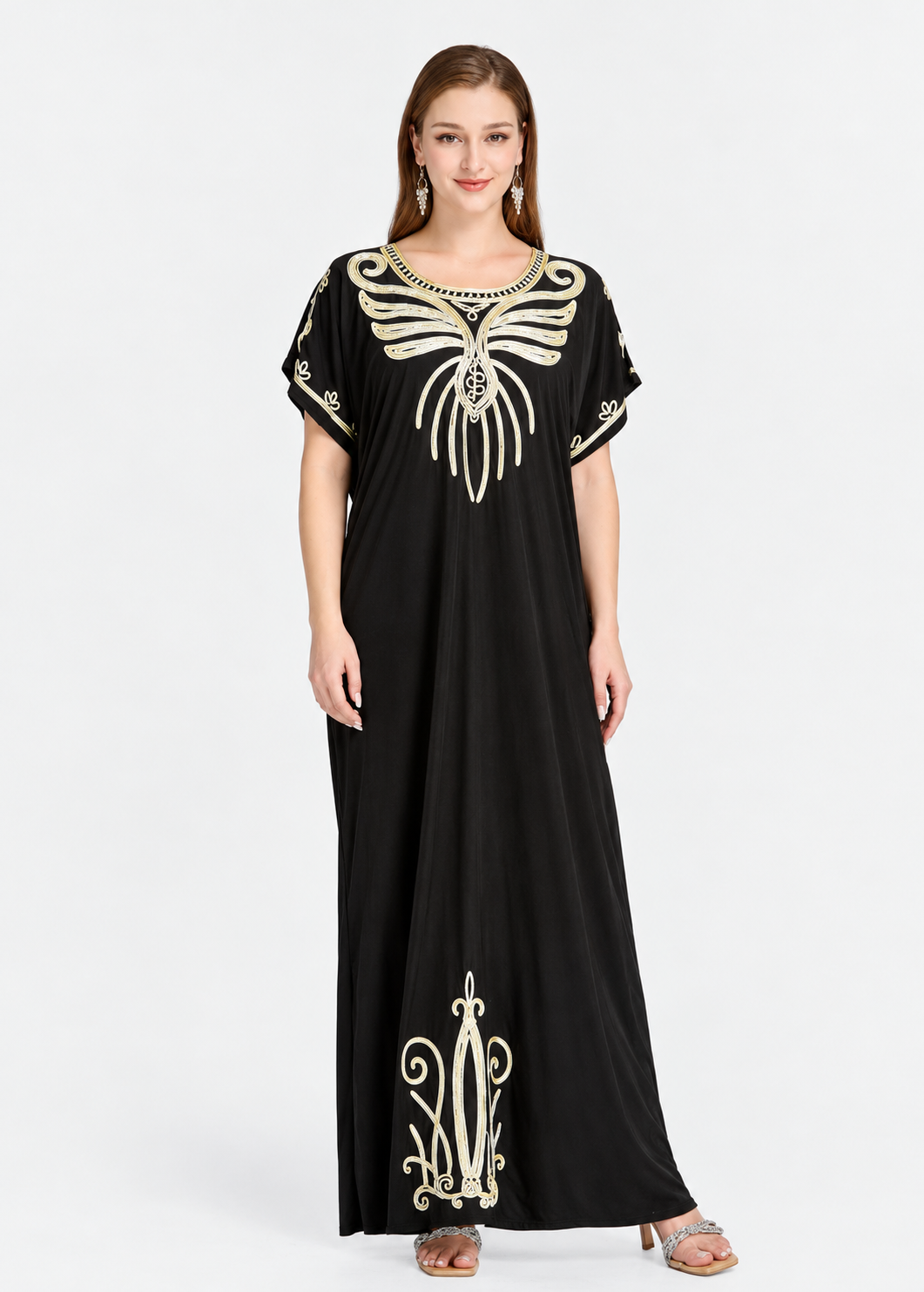 Women's Black African Butterfly Embroidered Maxi Dress