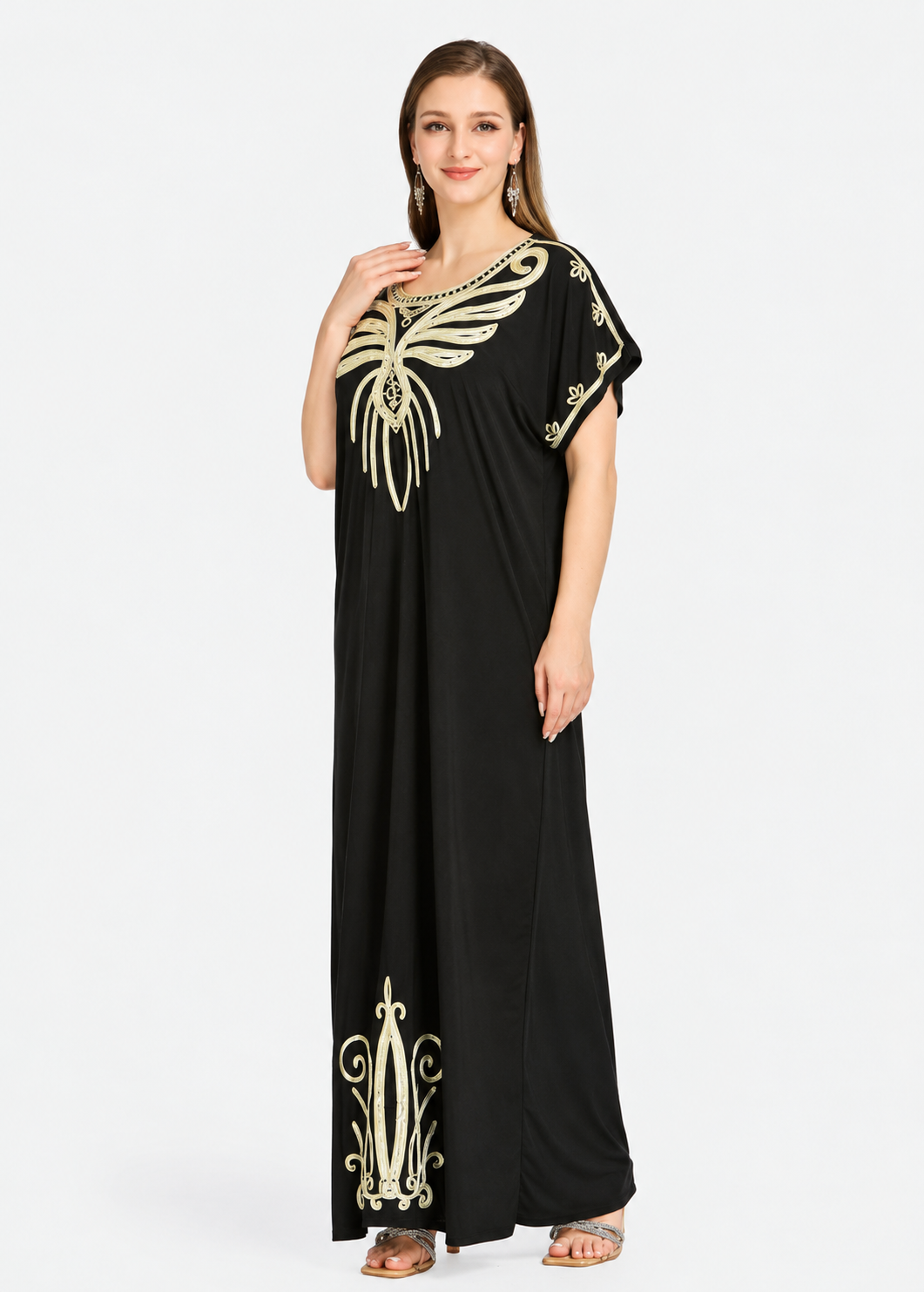 Women's Black African Butterfly Embroidered Maxi Dress