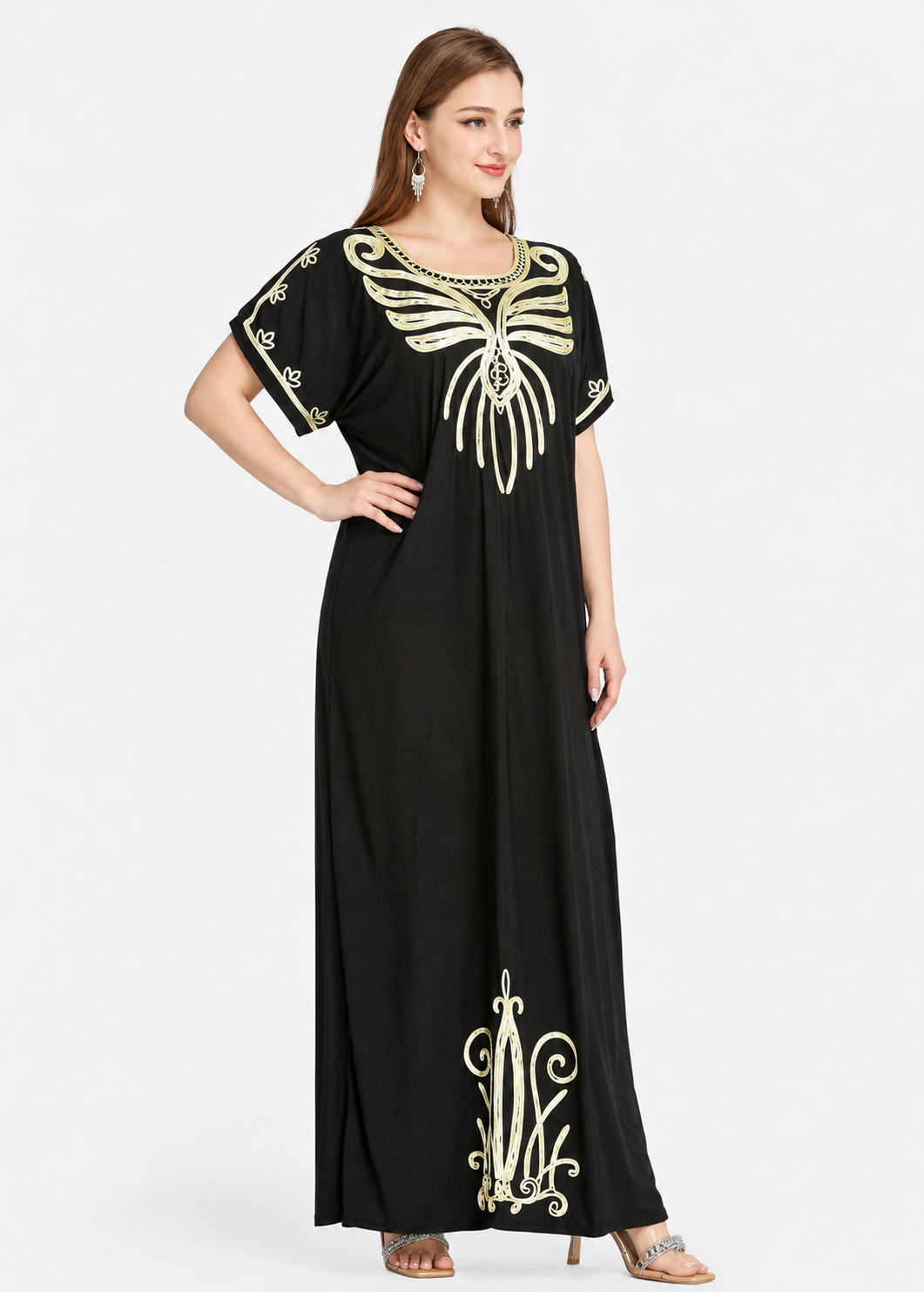 Women's Black African Butterfly Embroidered Maxi Dress