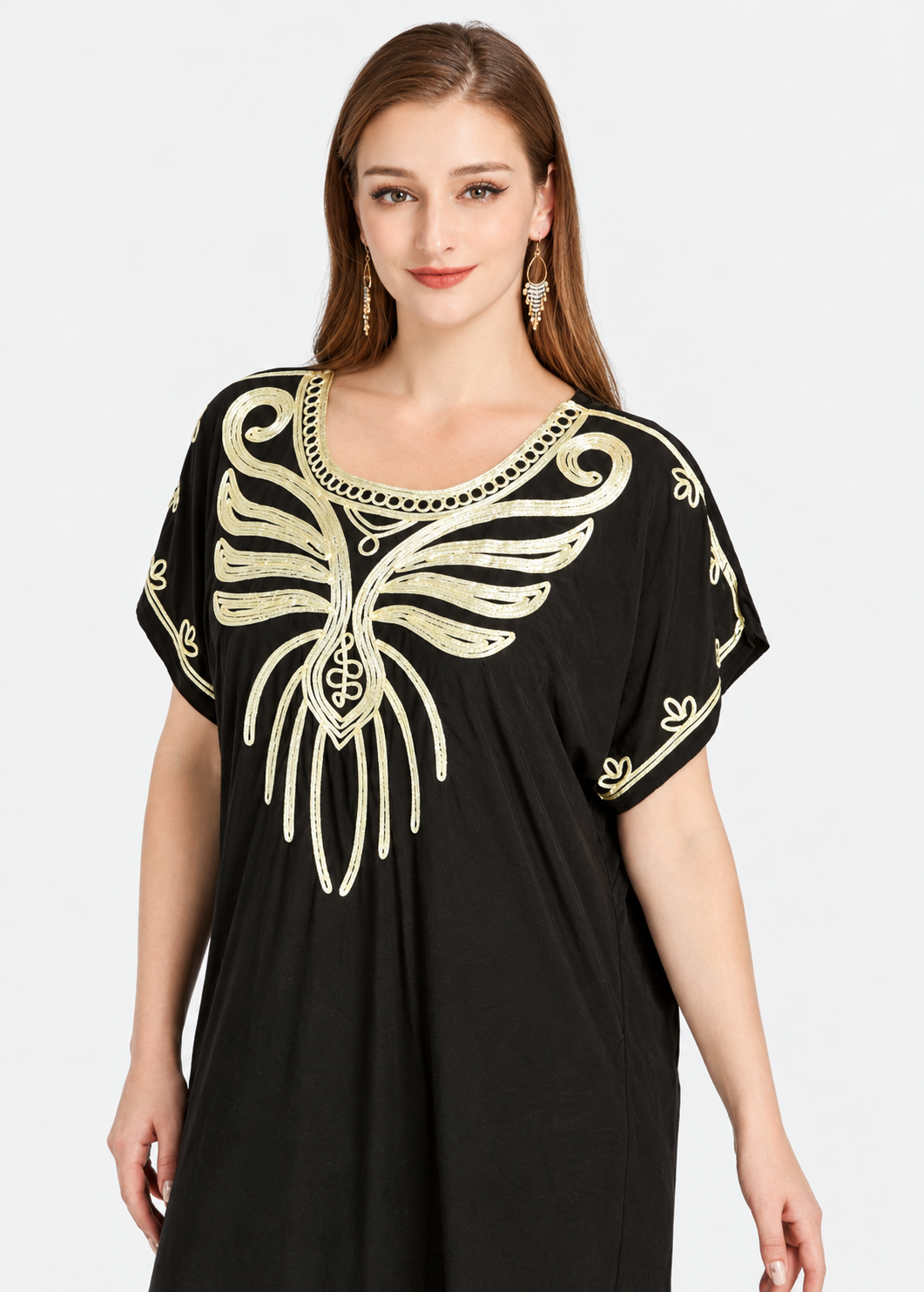 Women's Black African Butterfly Embroidered Maxi Dress