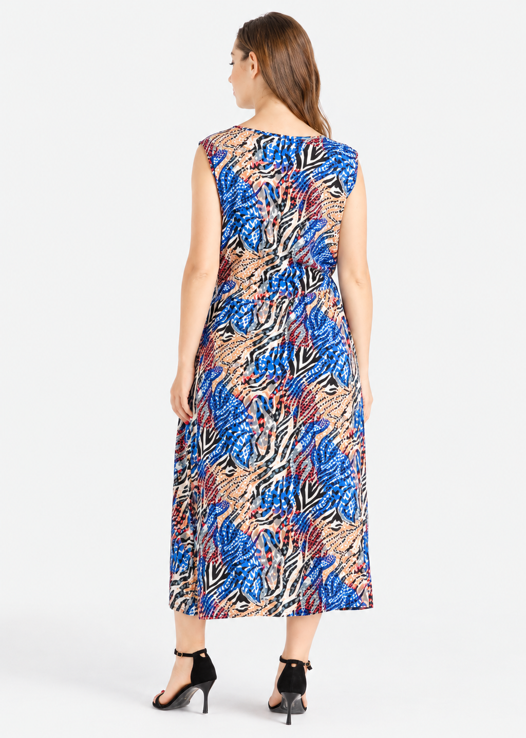 Women's Blue Printed Sleeveless Maxi Dress
