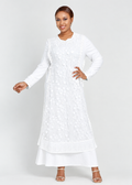 Women's White Layered Maxi Dress with Applique Details & Side Drawstring